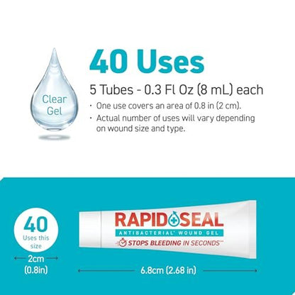 Rapid-Seal Wundgel (5 Tuben) | Stoppt Blutungen in Sekunden – Ideal für Schnitte, Schrammen und Rasierschnitte – Erste-Hilfe-Versorgung