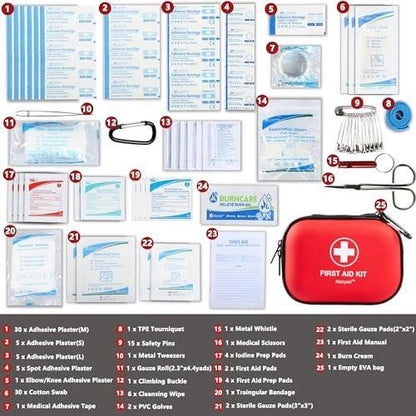 Mini Erste-Hilfe-Set – 120-teiliger wasserdichter Hartschalen-Erste-Hilfe-Kasten für Auto, Zuhause, Büro, Reisen, Camping, Sport, Outdoor, Schule – Notfall-Erste-Hilfe-Ausrüstung und Überlebensset (Rot)