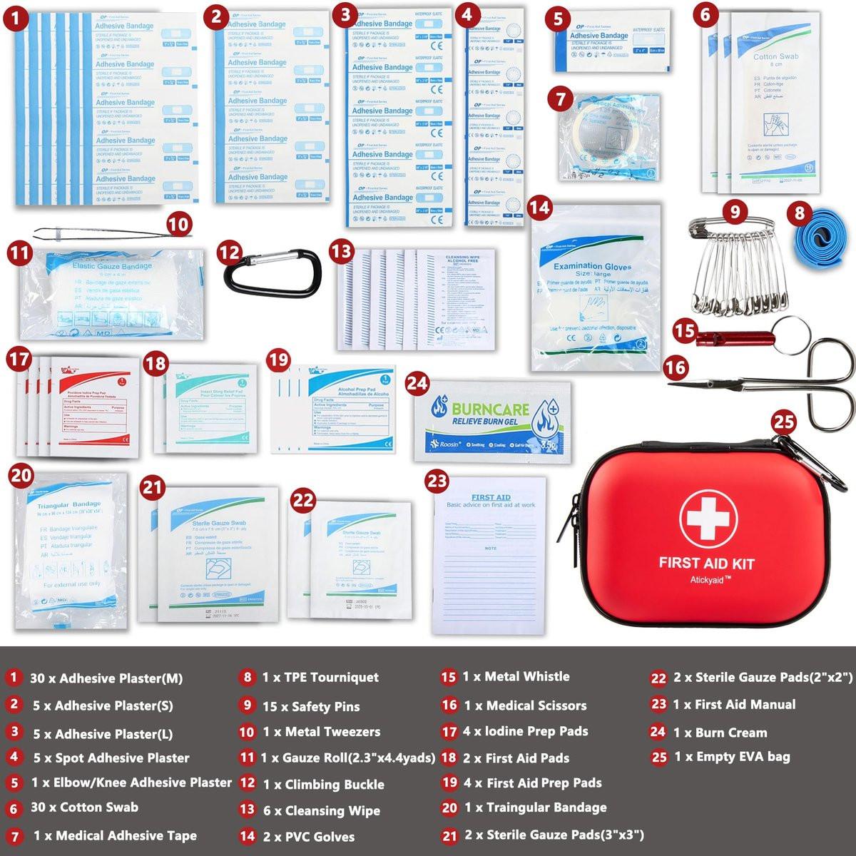 Mini Erste-Hilfe-Set – 120-teiliger wasserdichter Hartschalen-Erste-Hilfe-Kasten für Auto, Zuhause, Büro, Reisen, Camping, Sport, Outdoor, Schule – Notfall-Erste-Hilfe-Ausrüstung und Überlebensset (Rot)