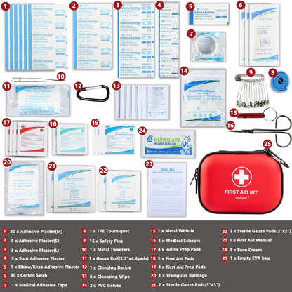 Mini Erste-Hilfe-Set – 120-teiliger wasserdichter Hartschalen-Erste-Hilfe-Kasten für Auto, Zuhause, Büro, Reisen, Camping, Sport, Outdoor, Schule – Notfall-Erste-Hilfe-Ausrüstung und Überlebensset (Rot)
