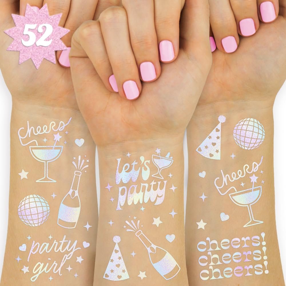 xo, Fetti Cheers Party Temporäre Tattoos - 52 schillernde Designs | Junggesellinnenparty, Geburtstagsfeier, Disco-Party, Cheers-Dekoration