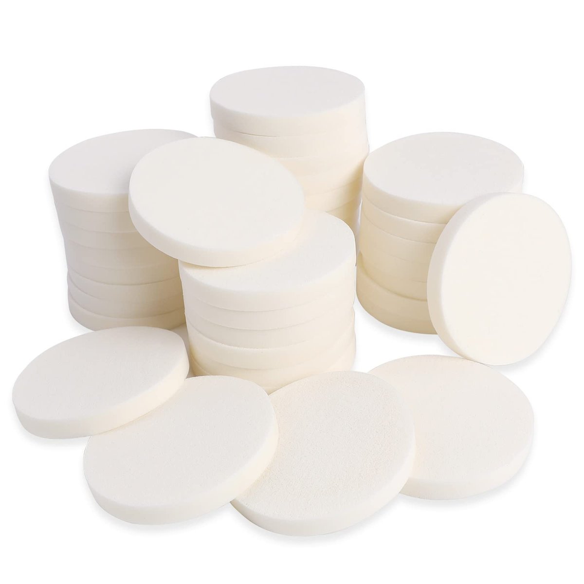 50 Stück weiße runde Make-up-Schwämme – Gesichtspuder-Schwamm für alle Hauttypen, nass und trocken verwendbar