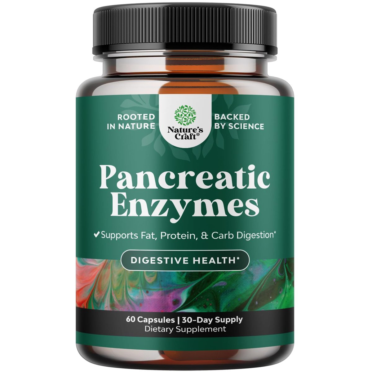 Natures Craft Pankreatin-Verdauungsenzyme für die Darmgesundheit – Verdauungsenzyme für Frauen und Männer mit Protease, Lipase und Amylase – gegen Blähungen, für Magen, Fett-, Kohlenhydrat- und Proteinverdauung – 60 Kapseln