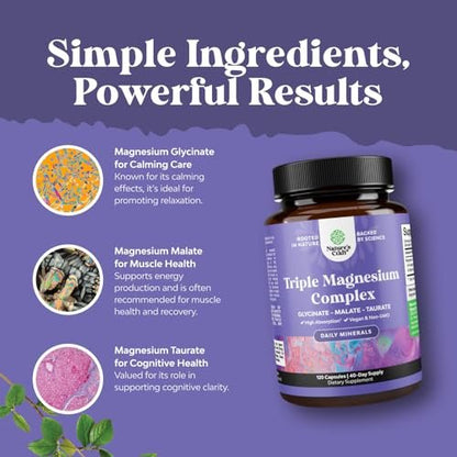 Triple Magnesium Complex Kapseln – Hochdosiertes Magnesiumglycinat, Malat & Taurat für Muskeln, Energie & Herzgesundheit – 400 mg, 120 Kapseln