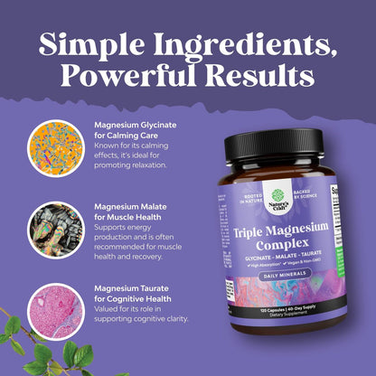 Triple Magnesium Complex Kapseln – Hochdosiertes Magnesiumglycinat, Malat & Taurat für Muskeln, Energie & Herzgesundheit – 400 mg, 120 Kapseln