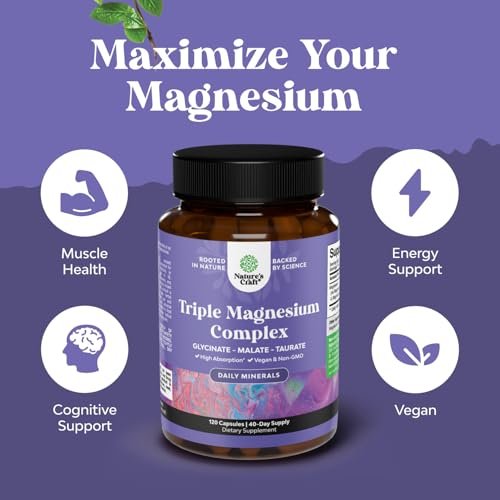 Triple Magnesium Complex Kapseln – Hochdosiertes Magnesiumglycinat, Malat & Taurat für Muskeln, Energie & Herzgesundheit – 400 mg, 120 Kapseln