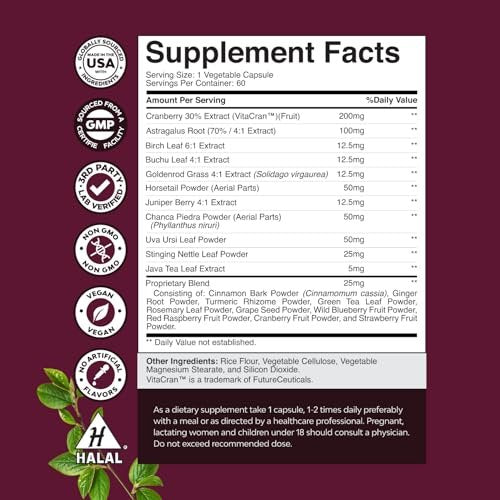 Fortschrittliche Nierenunterstützung – Nierenreinigung & Detox mit Cranberry-Extrakt, Bärentraube, Brennnessel & Astragalus – 60 Kapseln