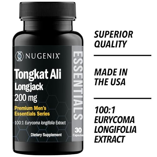 Nugenix Essentials Tongkat Ali für Männer – Unterstützung für die Männergesundheit, Longjack Eurycoma Longifolia Extrakt, 30 Kapseln