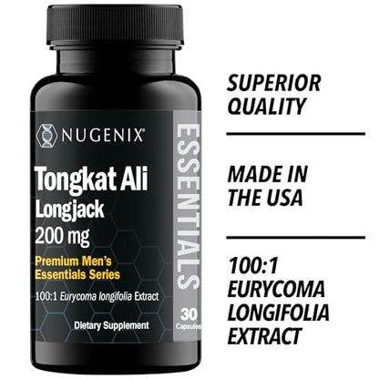 Nugenix Essentials Tongkat Ali für Männer – Unterstützung für die Männergesundheit, Longjack Eurycoma Longifolia Extrakt, 30 Kapseln