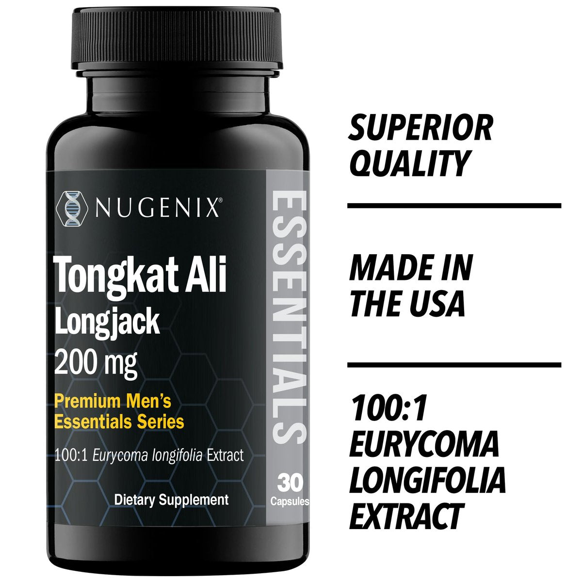 Nugenix Essentials Tongkat Ali für Männer – Unterstützung für die Männergesundheit, Longjack Eurycoma Longifolia Extrakt, 30 Kapseln