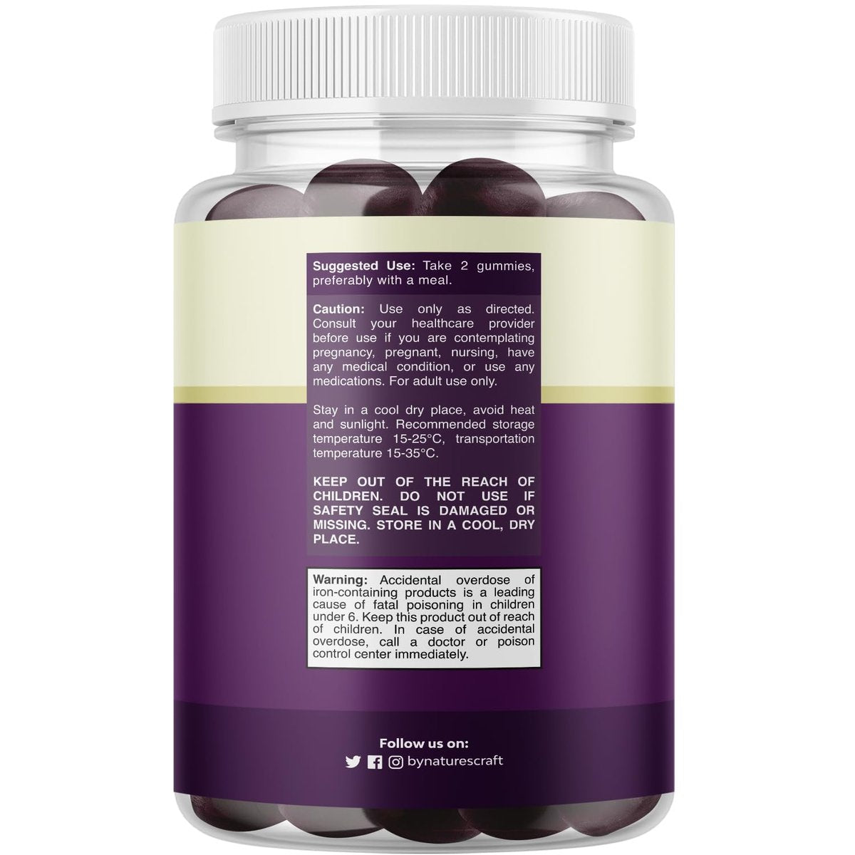 Extra starke Eisen Gummibärchen für Frauen und Männer - 45 mg pro Portion, kaubare Nahrungsergänzung mit Vitamin C für höhere Aufnahme, vegan, ohne künstliche Aromen - 60 Stück