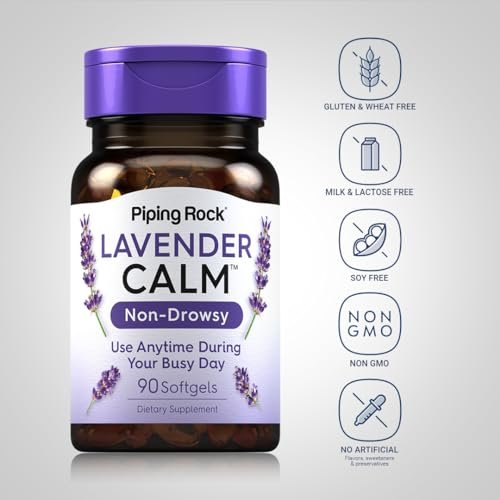Piping Rock Lavendel Beruhigungs-Kapseln | 90 Softgels | Nicht müde machendes Nahrungsergänzungsmittel | Non GMO, Glutenfrei
