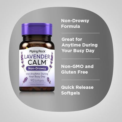 Piping Rock Lavendel Beruhigungs-Kapseln | 90 Softgels | Nicht müde machendes Nahrungsergänzungsmittel | Non GMO, Glutenfrei