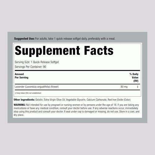 Piping Rock Lavendel Beruhigungs-Kapseln | 90 Softgels | Nicht müde machendes Nahrungsergänzungsmittel | Non GMO, Glutenfrei
