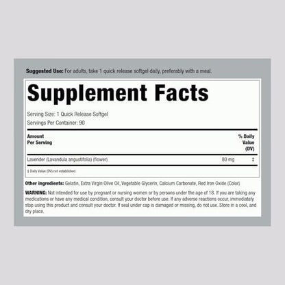Piping Rock Lavendel Beruhigungs-Kapseln | 90 Softgels | Nicht müde machendes Nahrungsergänzungsmittel | Non GMO, Glutenfrei