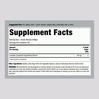 Piping Rock Lavendel Beruhigungs-Kapseln | 90 Softgels | Nicht müde machendes Nahrungsergänzungsmittel | Non GMO, Glutenfrei