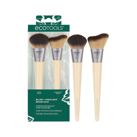 EcoTools Blush & Highlighter Pinsel Duo – Umweltfreundliches Make-up-Pinsel-Set für flüssige, cremige & pudrige Texturen