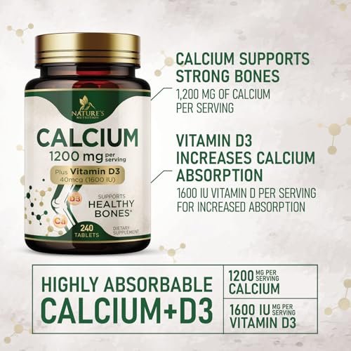 Calcium 1200 mg mit Vitamin D3 - pro Portion - Knochengesundheit Nahrungsergänzung - Vitamin D & Calcium Kapseln für Frauen & Männer - Knochenstärke Unterstützung - Natürliche Calcium Tabletten - Hergestellt in den USA - 240 Tabletten