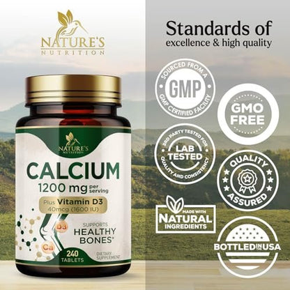 Calcium 1200 mg mit Vitamin D3 - pro Portion - Knochengesundheit Nahrungsergänzung - Vitamin D & Calcium Kapseln für Frauen & Männer - Knochenstärke Unterstützung - Natürliche Calcium Tabletten - Hergestellt in den USA - 240 Tabletten