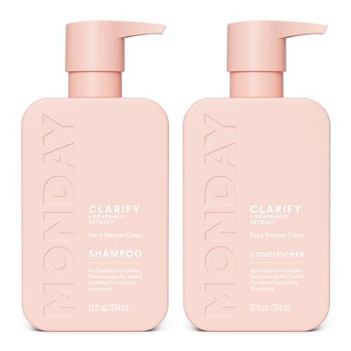 MONDAY HAIRCARE Klärendes Shampoo & Conditioner Set 12 oz für fettiges Haar mit Grapefruit-Extrakt, Kokosöl, Sheabutter, Vitamin E und Pro-Vitamin B5