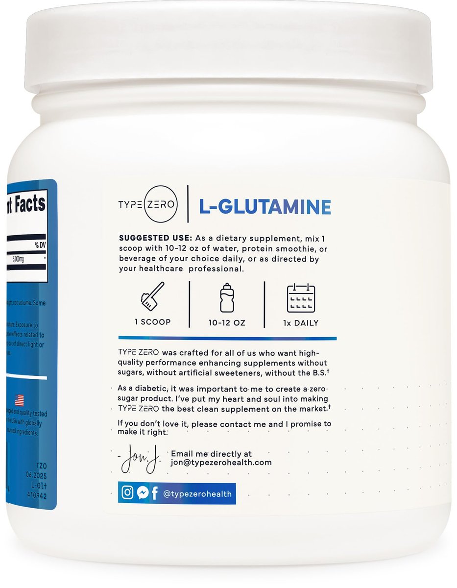 Type Zero L-Glutamin-Pulver (500 g) – 3-Monats-Vorrat reines L-Glutamin, vegan, glutenfrei, ohne Füllstoffe