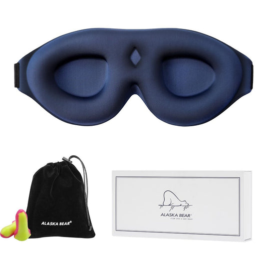 ALASKA BEAR 100% Blackout Schlafmaske – Bequeme 3D Kontur-Augenmaske mit Null Druck auf Augenlidern & Wimpern, Inklusive Ohrstöpsel, A1 Haze Blue