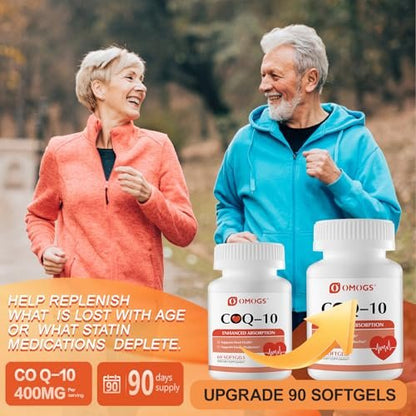 OMOGS CoQ10 400mg Softgels – Hochdosiertes Coenzym Q10 für Herzgesundheit, Immunsystem & Zellenergie, Glutenfrei, 90 Softgels