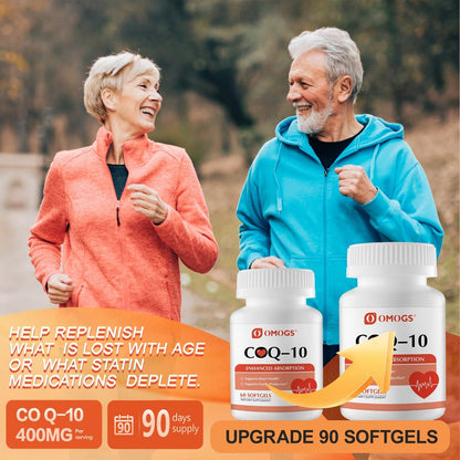 OMOGS CoQ10 400mg Softgels – Hochdosiertes Coenzym Q10 für Herzgesundheit, Immunsystem & Zellenergie, Glutenfrei, 90 Softgels