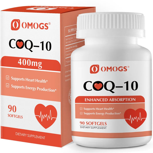 OMOGS CoQ10 400mg Softgels – Hochdosiertes Coenzym Q10 für Herzgesundheit, Immunsystem & Zellenergie, Glutenfrei, 90 Softgels