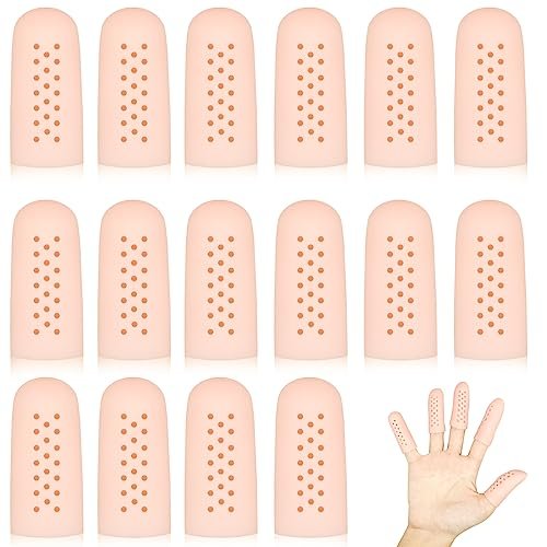 16 Stück Gel-Fingerlinge mit Belüftungslöchern, Atmungsaktive Fingerkuppenschutz-Fingerlinge für Wunden, rissige Finger, Fingerkappen, Handschuhe, Fingerschutz