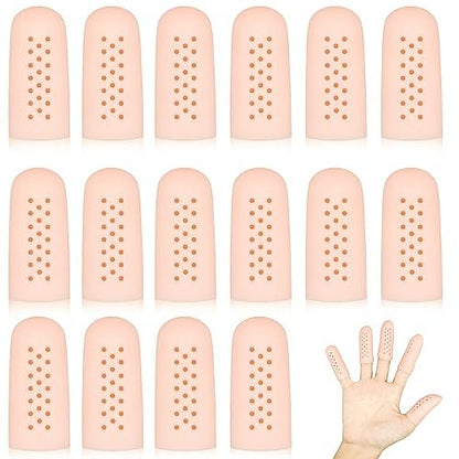 16 Stück Gel-Fingerlinge mit Belüftungslöchern, Atmungsaktive Fingerkuppenschutz-Fingerlinge für Wunden, rissige Finger, Fingerkappen, Handschuhe, Fingerschutz