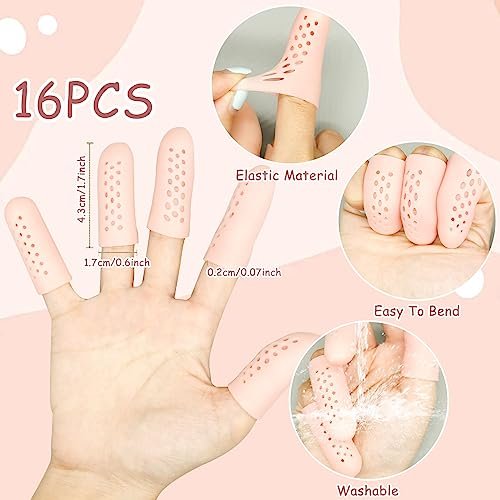 16 Stück Gel-Fingerlinge mit Belüftungslöchern, Atmungsaktive Fingerkuppenschutz-Fingerlinge für Wunden, rissige Finger, Fingerkappen, Handschuhe, Fingerschutz