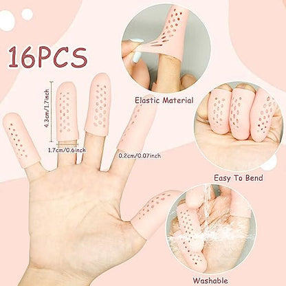 16 Stück Gel-Fingerlinge mit Belüftungslöchern, Atmungsaktive Fingerkuppenschutz-Fingerlinge für Wunden, rissige Finger, Fingerkappen, Handschuhe, Fingerschutz
