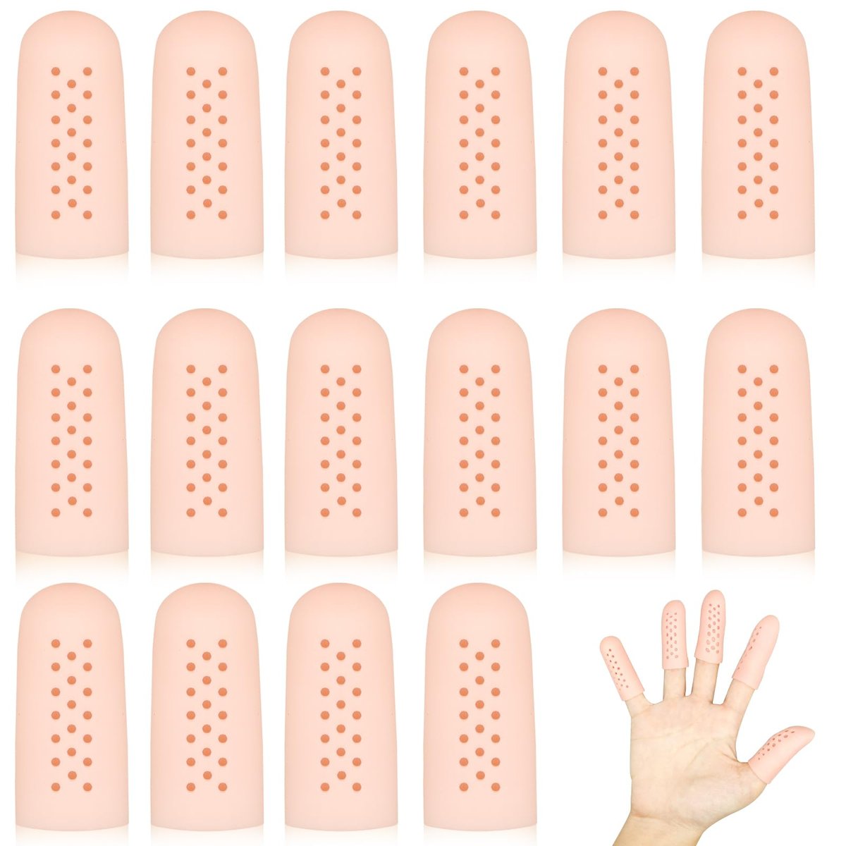 16 Stück Gel-Fingerlinge mit Belüftungslöchern, Atmungsaktive Fingerkuppenschutz-Fingerlinge für Wunden, rissige Finger, Fingerkappen, Handschuhe, Fingerschutz