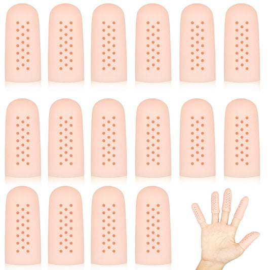 16 Stück Gel-Fingerlinge mit Belüftungslöchern, Atmungsaktive Fingerkuppenschutz-Fingerlinge für Wunden, rissige Finger, Fingerkappen, Handschuhe, Fingerschutz