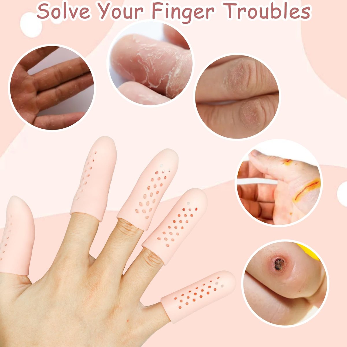 16 Stück Gel-Fingerlinge mit Belüftungslöchern, Atmungsaktive Fingerkuppenschutz-Fingerlinge für Wunden, rissige Finger, Fingerkappen, Handschuhe, Fingerschutz