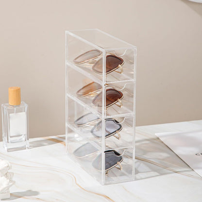 Sonnenbrillen Aufbewahrungsbox, Acryl Brillen Organizer, Make-up Aufbewahrungsschublade, Schmuck Tablett, Starke Belastbarkeit, einfacher Zugang, 4-schichtige transparente Sichtbrillenbox für Zuhause und Büro
