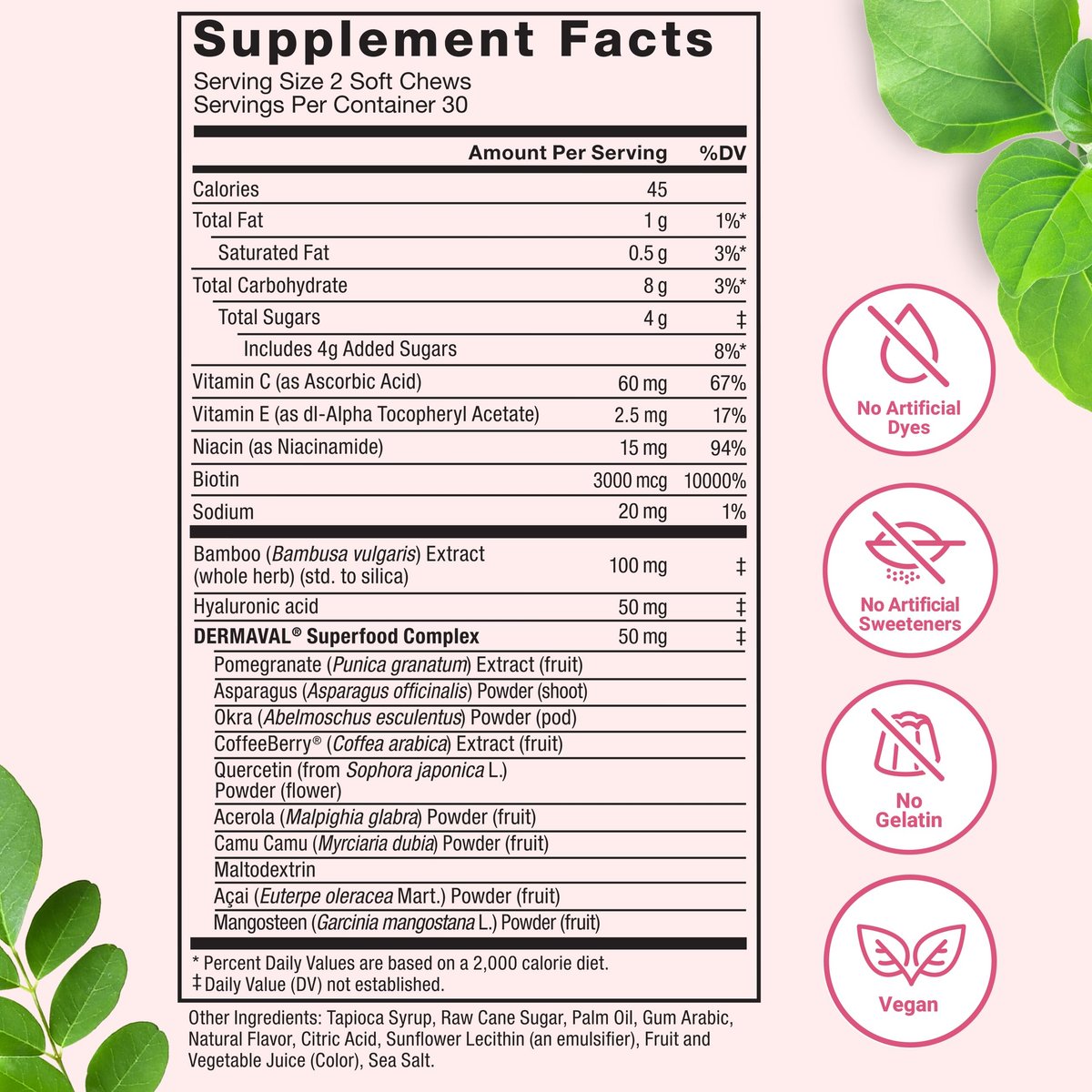 Force Factor Kollagen-Boosting Superfoods – Veganer Kollagen-Booster für Frauen mit Biotin, Hyaluronsäure und Vitamin C – Für Haut, Haare, Nägel und Gelenke – Tropische Frucht – 60 weiche Kautabletten