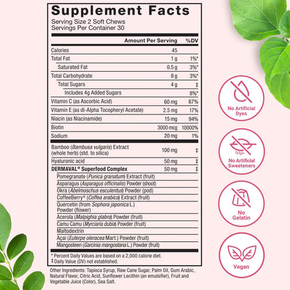 Force Factor Kollagen-Boosting Superfoods – Veganer Kollagen-Booster für Frauen mit Biotin, Hyaluronsäure und Vitamin C – Für Haut, Haare, Nägel und Gelenke – Tropische Frucht – 60 weiche Kautabletten