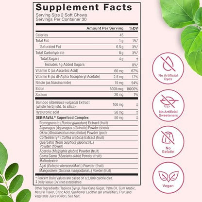 Force Factor Kollagen-Boosting Superfoods – Veganer Kollagen-Booster für Frauen mit Biotin, Hyaluronsäure und Vitamin C – Für Haut, Haare, Nägel und Gelenke – Tropische Frucht – 60 weiche Kautabletten