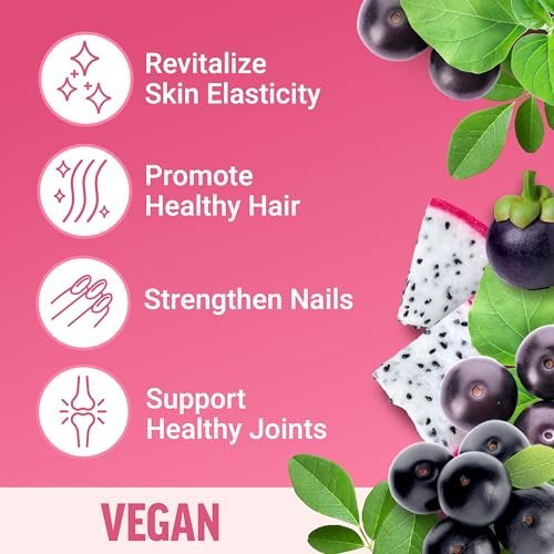 Force Factor Kollagen-Boosting Superfoods – Veganer Kollagen-Booster für Frauen mit Biotin, Hyaluronsäure und Vitamin C – Für Haut, Haare, Nägel und Gelenke – Tropische Frucht – 60 weiche Kautabletten