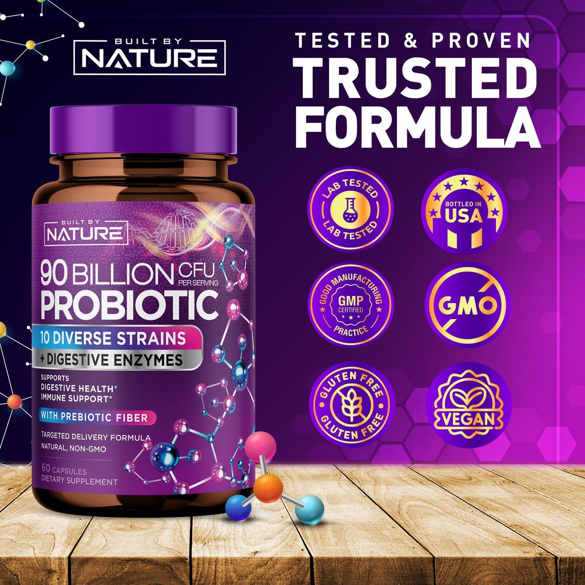 100 Milliarden KBE Probiotikum – Tägliches Verdauungs-Gesundheitspräparat für Männer & Frauen – Lactobacillus acidophilus, Bifidobacterium & Präbiotika – Non-GMO, gluten- & laktosefrei, lagerstabil – 60 Kapseln