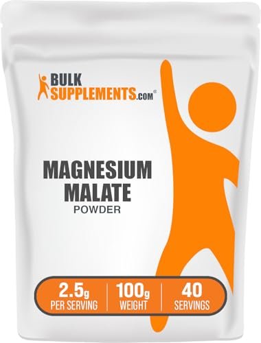 BulkSupplements.com Magnesium Malat Pulver – Hoch bioverfügbares Magnesiumpräparat, geschmacksneutral & glutenfrei, 2,5 g pro Portion, 100 g (3,5 Unzen) (1er-Pack)
