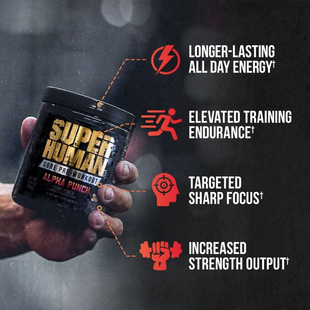 ALPHA LION Core Pre-Workout Pulver mit Kreatin, Beta-Alanin, L-Citrullin & Tri-Quellen-Koffein für langanhaltende Energie (30 Portionen, Fruchtpunsch-Geschmack)