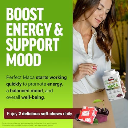 Force Factor Perfect Maca – Maca-Wurzel & DIM Komplex mit Safran für mehr Energie und Stimmung – Dunkle Kirsche, 60 Soft Chews