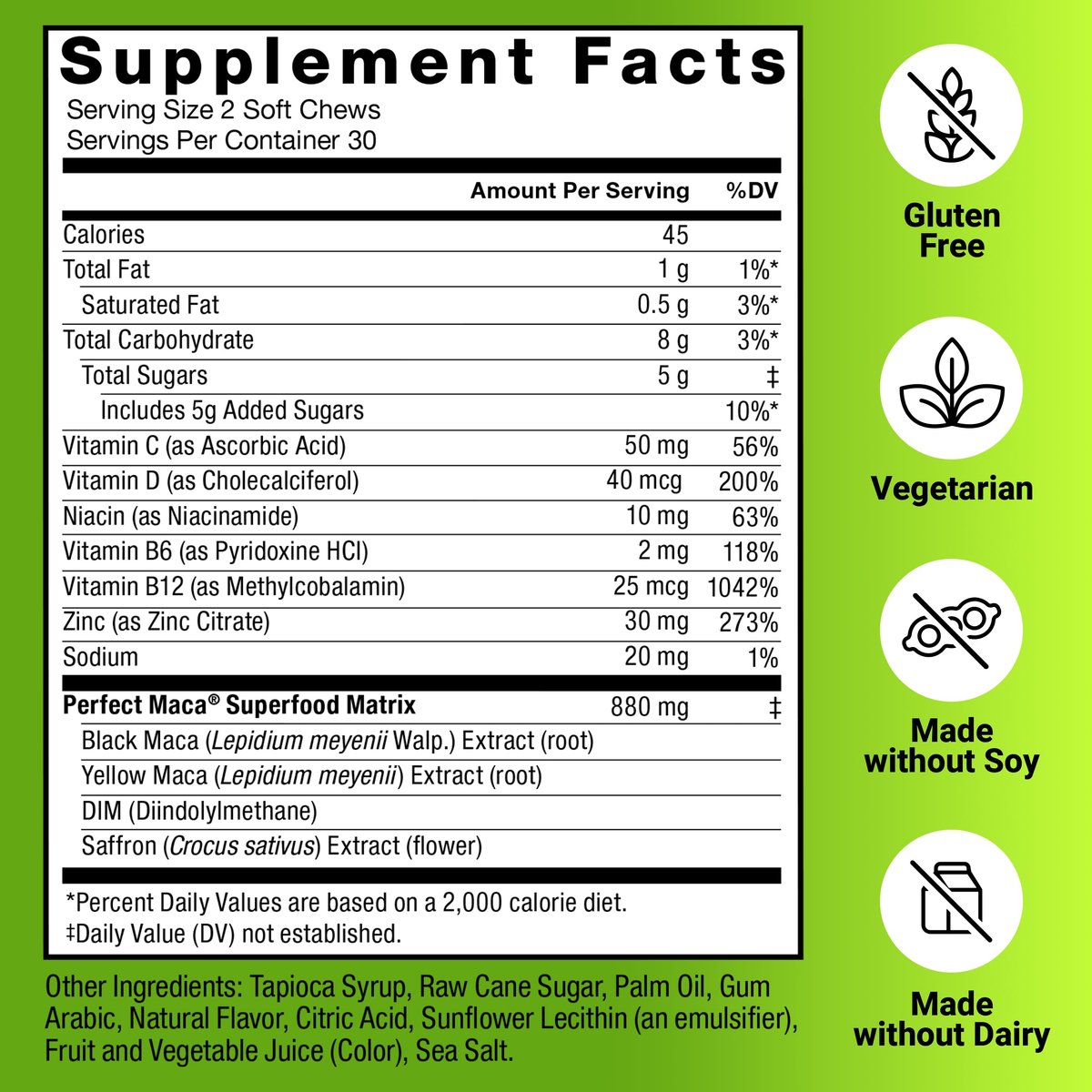 Force Factor Perfect Maca – Maca-Wurzel & DIM Komplex mit Safran für mehr Energie und Stimmung – Dunkle Kirsche, 60 Soft Chews
