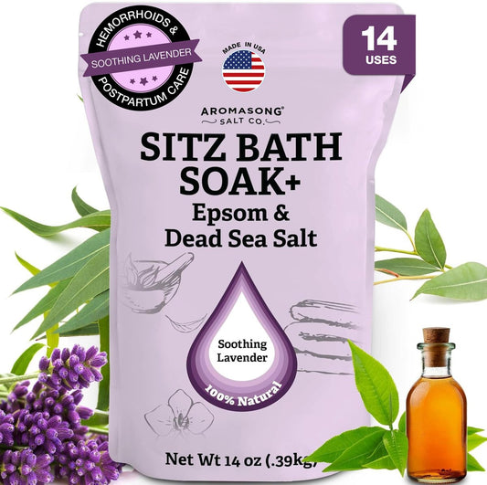 Aromasong Sitzbad für die Zeit nach der Geburt – Hergestellt in den USA mit Totem Meersalz & Bittersalz – Beruhigende Inhaltsstoffe wie Lavendel, Kamillenblüten und Eukalyptusöl