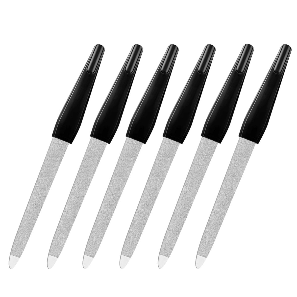 Metall-Nagelfeilen (6er-Pack) – Edelstahl-Nagelfeilen für Naturnägel, 15 cm mit spitzer Spitze und rutschfestem Griff, Saphirkörnung, Diamant-Schwarz