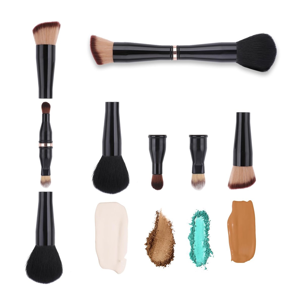 TIESOME 4-in-1 Makeup-Pinselset: Foundation, Blush, Lidschatten, Puder – Doppelendig und Reisefreundlich