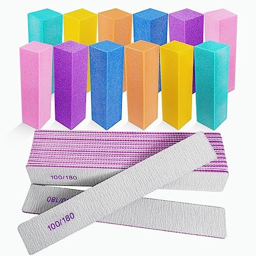 Nagelfeilen und Buffer (24er Pack) – Nagelbufferblock Nagelfeilenset für Acryl- und Naturnägel, Professionelles Maniküre-Werkzeug 4 Seiten 100/120/180 Körnung Sandblatt-Schwamm-Buffer-Blöcke Grau